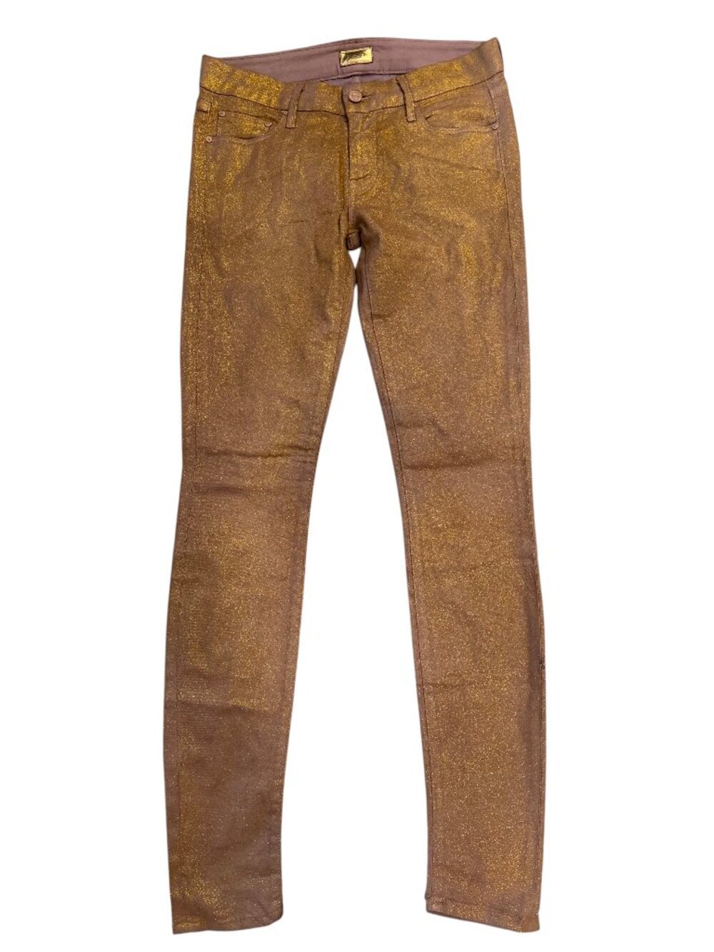 MOTHER The Looker Skinny Jeans Sparkle Purr Gold Metallic Shimmer Sz 26 Org $228